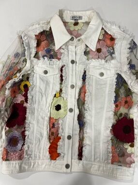 Adore White Shirt with Pink and Yellow Floral Embroidery